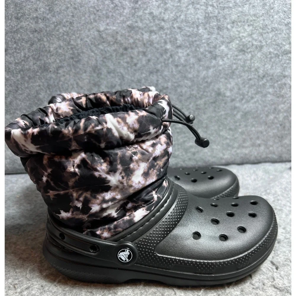 Crocs Classic Neo Puff Shorty Boot Black Marble Tie Dye Fleece Lined Womens 7
